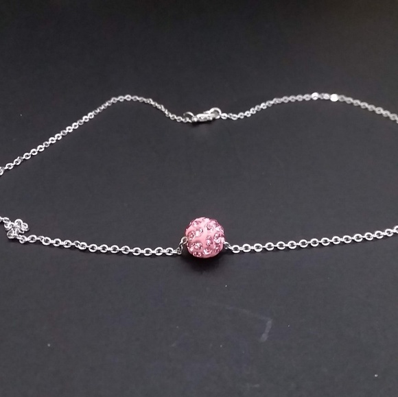 Pink Rhinestone Bead Silver Tone Necklace - Picture 3 of 3